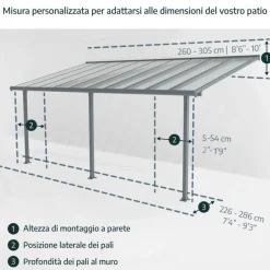 Canopia Olympia Pergola Addossata in Alluminio 3X6.2 m Bianco
