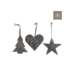 Cuore Stella Albero In Cuoio Grigio. Pezzo Singolo