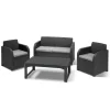 Keter Set 2 Poltrone + Divano + Tavolino Rialzabile aperto CAROLINA LOUNGE Grafite