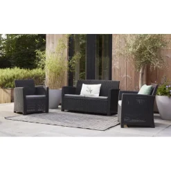 Keter Set Lounge MIA Grafite Divano + 2 Poltrone + Tavolino Contenitore