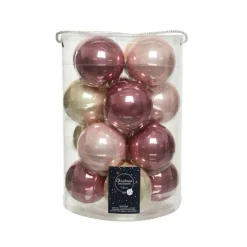 Palline di Natale in vetro da appendere 8 cm Rosa e Perla. Set 16