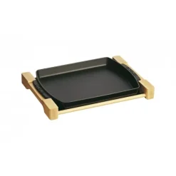 Teglia con Supporto in Legno 33 x 23 cm Nero in Ghisa